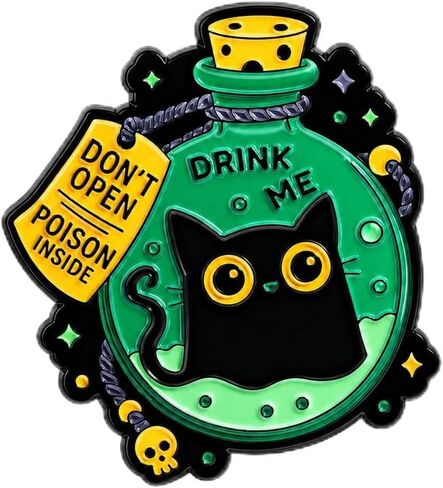Funny Cartoon Cat Pin - Enamel Magic Potion Bottle Pins Brooch with "Don't Open Poison Inside" for Backpacks, Jackets, Hats. Cute Animal Brooches Gift for Friends, Women, Teens, Adults in Saudi Arabia
