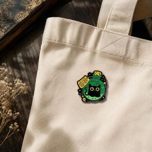 Funny Cartoon Cat Pin - Enamel Magic Potion Bottle Pins Brooch with "Don't Open Poison Inside" for Backpacks, Jackets, Hats. Cute Animal Brooches Gift for Friends, Women, Teens, Adults in Saudi Arabia