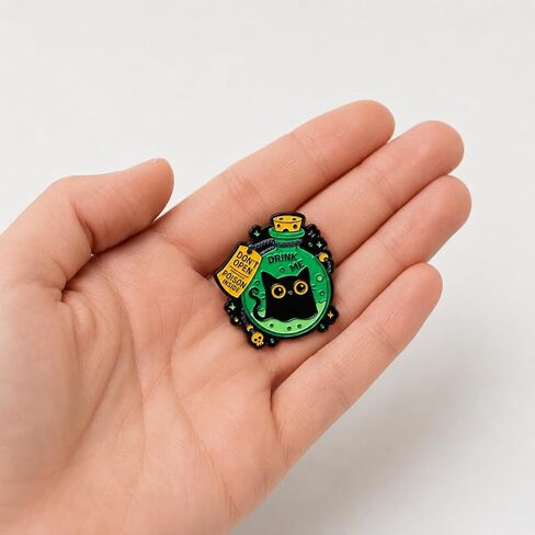 Funny Cartoon Cat Pin - Enamel Magic Potion Bottle Pins Brooch with "Don't Open Poison Inside" for Backpacks, Jackets, Hats. Cute Animal Brooches Gift for Friends, Women, Teens, Adults in Saudi Arabia