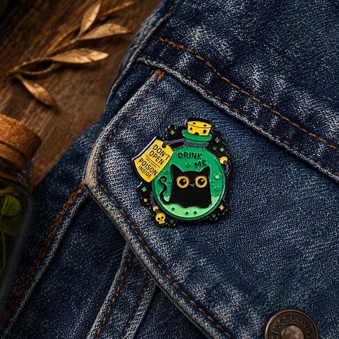 Funny Cartoon Cat Pin - Enamel Magic Potion Bottle Pins Brooch with "Don't Open Poison Inside" for Backpacks, Jackets, Hats. Cute Animal Brooches Gift for Friends, Women, Teens, Adults in Saudi Arabia