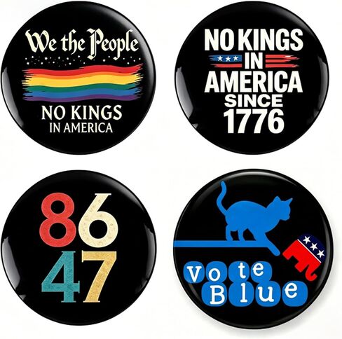 No Kings in America Since 1776 Pin Button, 2.25 Inch Round Political Button, Patriotic 86 47 Vote Blue LGBTQ Pride Pin for Backpacks, Hats, Clothing, Gifts in Saudi Arabia
