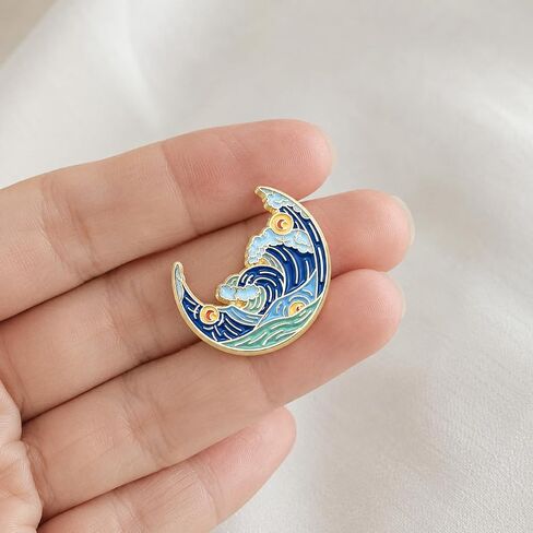 Funny Pin - Enamel Moon shape Pins Brooch for Backpacks, Jackets, Hats. Ocean Wave Brooches Gift for Women, Friends, Family, Students, Teenagers, Girls, Boys in Saudi Arabia