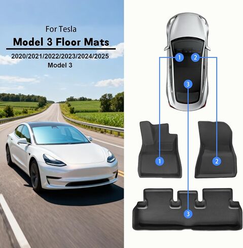 TPE Floor Mats for 2025 Tesla Model Y Juniper 5-Seats Car Accessories,1st&2rd All-Weather Row Floor Liner Sets,Durable Easy to Clean,Non-Stick Brakes and Throttle in Kuwait