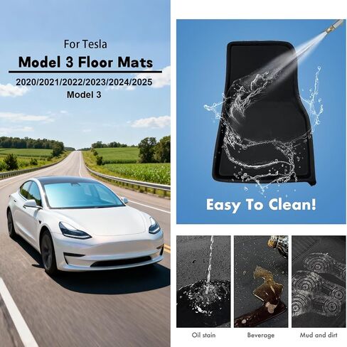 TPE Floor Mats for 2025 Tesla Model Y Juniper 5-Seats Car Accessories,1st&2rd All-Weather Row Floor Liner Sets,Durable Easy to Clean,Non-Stick Brakes and Throttle in Kuwait