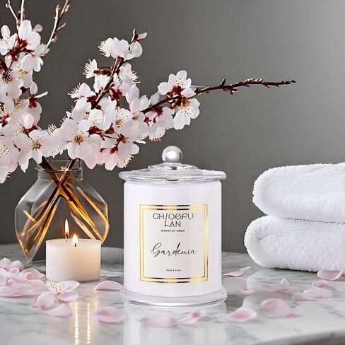 Gardenia Scented Candles for Home, Natural Soy Candle for Home Decor, Birthday Candle Gift for Women, 10 oz 65 Hours Burn in Saudi Arabia