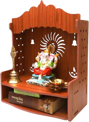 KLAVATE Beautiful Pooja Mandir for Home and Office/Wall Mounted MDF Wooden Temple/Puja Stand (8 Mm Plywood Thickness) (Wdn Ombell) (Design 1) in Saudi Arabia