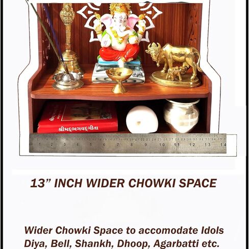 KLAVATE Beautiful Pooja Mandir for Home and Office/Wall Mounted MDF Wooden Temple/Puja Stand (8 Mm Plywood Thickness) (Wdn Ombell) (Design 1) in Saudi Arabia
