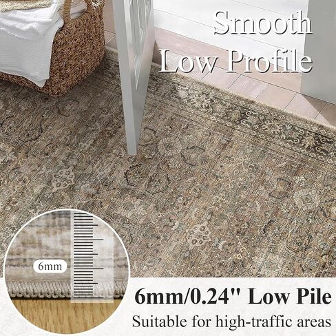 Schweek 8x10 Washable Area Rug Brown Neutral Vintage Distressed Rugs Large Non-Slip Living Room Area Rugs, Soft Low Pile Carpet Indoor Mat Throw Rug for Bedroom Dining Room Office Nursery in Saudi Arabia