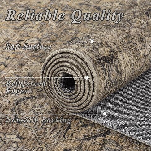 Schweek 8x10 Washable Area Rug Brown Neutral Vintage Distressed Rugs Large Non-Slip Living Room Area Rugs, Soft Low Pile Carpet Indoor Mat Throw Rug for Bedroom Dining Room Office Nursery in Saudi Arabia