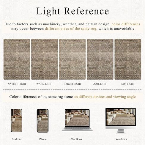 Schweek 8x10 Washable Area Rug Brown Neutral Vintage Distressed Rugs Large Non-Slip Living Room Area Rugs, Soft Low Pile Carpet Indoor Mat Throw Rug for Bedroom Dining Room Office Nursery in Saudi Arabia