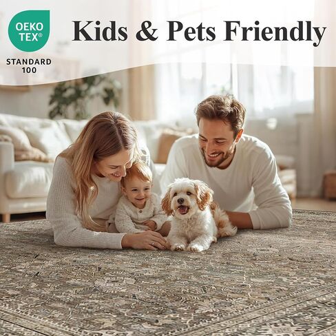 Schweek 8x10 Washable Area Rug Brown Neutral Vintage Distressed Rugs Large Non-Slip Living Room Area Rugs, Soft Low Pile Carpet Indoor Mat Throw Rug for Bedroom Dining Room Office Nursery in Saudi Arabia