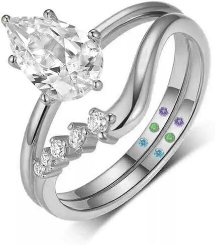 Full Moissanite 1.5CT Pear Cut 2pcs Ring Sets S925 Sterling Silver Contoured Band Single Side 5 Stones Stackable Bridal Women in Saudi Arabia