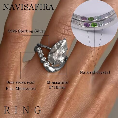 Full Moissanite 1.5CT Pear Cut 2pcs Ring Sets S925 Sterling Silver Contoured Band Single Side 5 Stones Stackable Bridal Women in Saudi Arabia