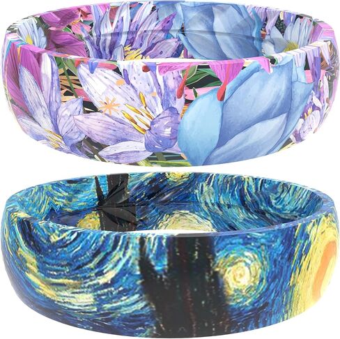 Silicone Wedding Rings for Women 2 Pack, Breathable Leaf Pattern Design, Stackable Bands, Unique Stylish Look, Soft Flexible Comfort Fit for Daily Wear & Sports in Saudi Arabia