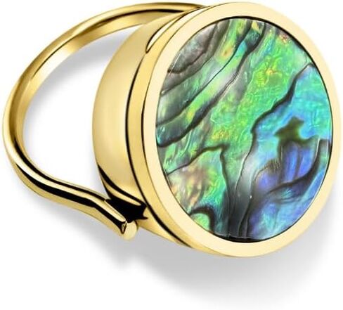 Lip Balm Ring, Refillable Hidden Lip Balm Holder Ring for Women, Blue Abalone Shell Statement Ring, 14K Gold Plated or Stainless Steel Jewelry, Elegant Functional Gift in Saudi Arabia
