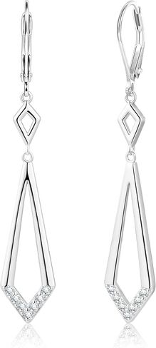 ALEXCRAFT Geometric Silver Dangle Earrings for Women, Hypoallergenic Lightweight Simple Everyday Elegant 14K Gold Plated Long Rhombus Dangling Drop Leverback Earrings for Women Trendy Boho Jewelry in Kuwait