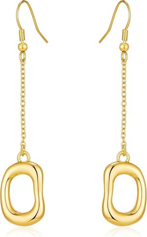 14K Gold Plated Chunky Dangle Hoop Earrings for Women Trendy Geometric Oval Drop Earrings Thick Gold Huggie Hoops Hypoallergenic Jewelry Gift in Kuwait