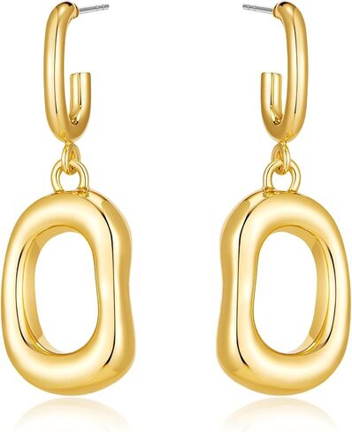 14K Gold Plated Chunky Dangle Hoop Earrings for Women Trendy Geometric Oval Drop Earrings Thick Gold Huggie Hoops Hypoallergenic Jewelry Gift in Kuwait