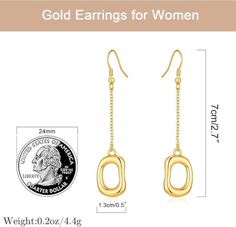 14K Gold Plated Chunky Dangle Hoop Earrings for Women Trendy Geometric Oval Drop Earrings Thick Gold Huggie Hoops Hypoallergenic Jewelry Gift in Kuwait