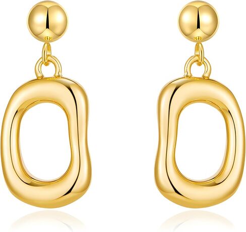14K Gold Plated Chunky Dangle Hoop Earrings for Women Trendy Geometric Oval Drop Earrings Thick Gold Huggie Hoops Hypoallergenic Jewelry Gift in Kuwait