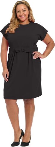London Times Women's Short Sleeve Round Neck Sheath Dress with Tie Waist - Professional Work Dresses in Kuwait