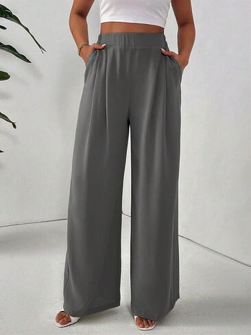 Women Dress Pants High Waisted Business Casual Office Work Pants Wide Leg Palazzo Pant Stright Trousers with Pockets in Kuwait
