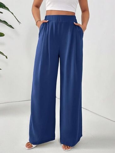 Women Dress Pants High Waisted Business Casual Office Work Pants Wide Leg Palazzo Pant Stright Trousers with Pockets in Kuwait