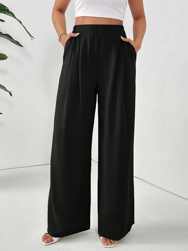 Women Dress Pants High Waisted Business Casual Office Work Pants Wide Leg Palazzo Pant Stright Trousers with Pockets in Kuwait