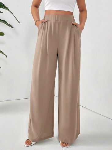 Women Dress Pants High Waisted Business Casual Office Work Pants Wide Leg Palazzo Pant Stright Trousers with Pockets in Kuwait