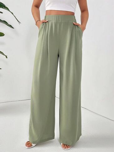 Women Dress Pants High Waisted Business Casual Office Work Pants Wide Leg Palazzo Pant Stright Trousers with Pockets in Kuwait