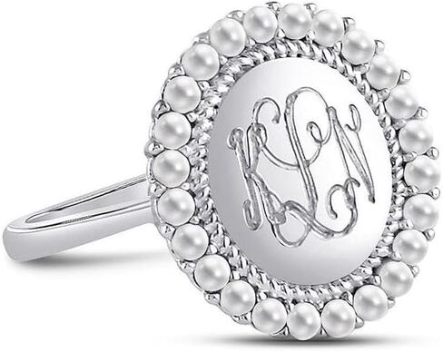 ALLYANNA Personalized Monogram Initial Ring, Custom Engraved Rings For Women, Sterling Silver Ring, Pearl Ring, Initial Rings For Women, Jewelry Gifts for Her in Saudi Arabia