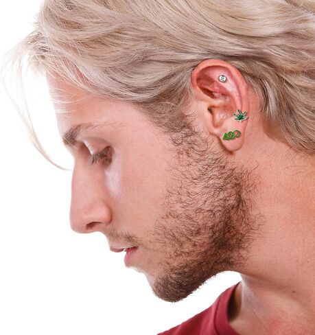Pierce2GO Stud Earrings Stainless Steel Ear Studs with 4/20 Symbol, Green Pot Leaf – Surgical Steel Earrings Studs for Women and Men – Cartilage Stud Earrings Set of 3 in Kuwait