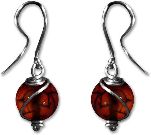 Dragon Vein Sardonyx 10mm Dangly Swirl Drop Earrings in Custom Wire Wrapping Steel, Copper, Bronze, Black Iron, Titanium, Sterling Silver, 14K Gold, Rose Gold, or Black Niobium Wire (Handmade), August Birthstone in Saudi Arabia