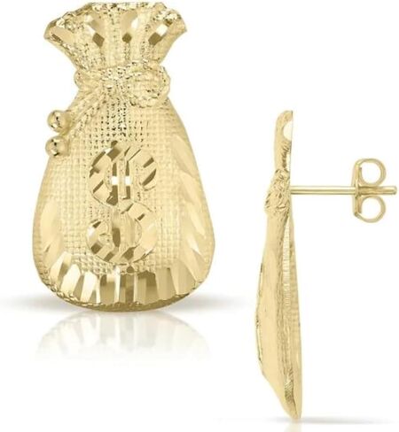 Dollar Bill Earrings 14k Gold Plated Moneybag Dollar Sign Push Back Stud Earrings for Men Lucky Symbol Gift Hip Hop Style Jewelry in Kuwait