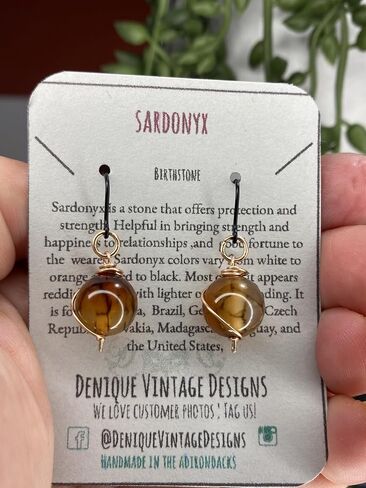 Dragon Vein Sardonyx 10mm Dangly Swirl Drop Earrings in Custom Wire Wrapping Steel, Copper, Bronze, Black Iron, Titanium, Sterling Silver, 14K Gold, Rose Gold, or Black Niobium Wire (Handmade), August Birthstone in Saudi Arabia