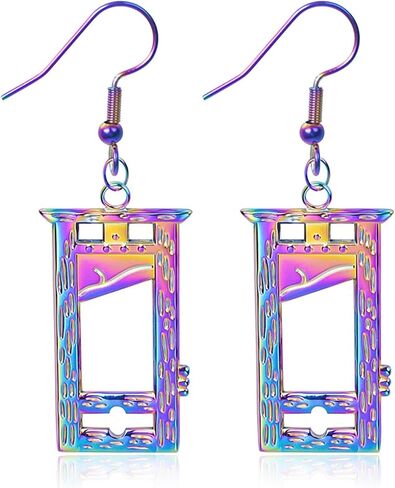 Rainbow Stainless Steel Guillotine Drop Earrings for Women Men Goth Silver Guillotine Dangle Earrings Punk Rock Gold Plated Executioner Earring in Kuwait