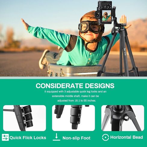 Phone Tripod, Lusweimi 67-inch Horizontal Tripod Stand with 360° Adjustable Ball Head and Wireless Remote for Camera/iPhone/Webcam, Tripod for Video Recording with Extended Arm/Clip Mount/Carry Bag in Kuwait