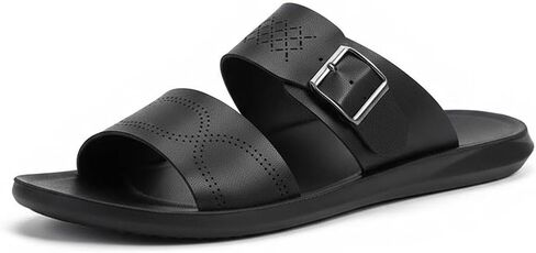 Men's Leather Flat Slide Sandals Open Toe Casual Non-slip Summer Slippers for Beach, Pool, Everyday Wear Comfortable Lightweight Outdoor Footwear in Kuwait
