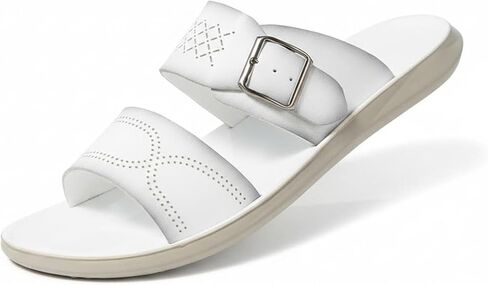 Men's Leather Flat Slide Sandals Open Toe Casual Non-slip Summer Slippers for Beach, Pool, Everyday Wear Comfortable Lightweight Outdoor Footwear in Kuwait