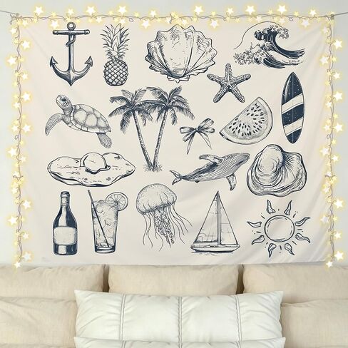 KBRCT Vintage Coastal Tapestry, Nautical Wall Tapestry for Bedroom, Neutral Ocean Seaside Still Life Wall Hanging Decor for Home Bedroom Living Room, 50x60 Inch in Saudi Arabia