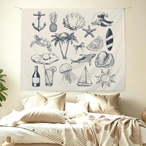KBRCT Vintage Coastal Tapestry, Nautical Wall Tapestry for Bedroom, Neutral Ocean Seaside Still Life Wall Hanging Decor for Home Bedroom Living Room, 50x60 Inch in Saudi Arabia