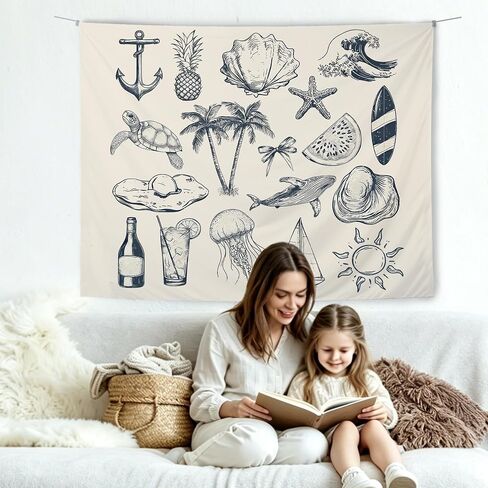 KBRCT Vintage Coastal Tapestry, Nautical Wall Tapestry for Bedroom, Neutral Ocean Seaside Still Life Wall Hanging Decor for Home Bedroom Living Room, 50x60 Inch in Saudi Arabia