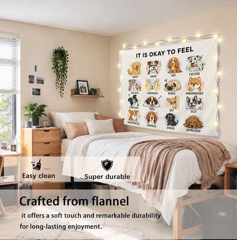 Elpwk Dog Feelings Emotions Mental Health Tapestry Wall Decor 50x60 Inch | SEL Classroom Tapestry, Mental Health Awareness Tapestries Wall Blanket for Therapy Counselor Calming Office Decor in Saudi Arabia