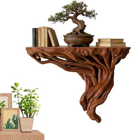 Shelves On Wall, Corner Display, 7.09x3.35x5.51 Inches Rustic Rack Support, Tree Root Storage with Finish, Mount Fixture with Utility, Home Accessories for Decor Book Photo Frame Flower Kitchen Office in Kuwait