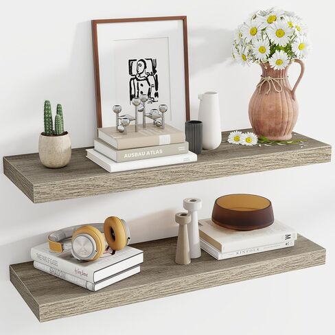 Acovy 36 Inch Floating Shelves for Wall Set of 2,12" Deep Floating Shelf Wall Mounted with Invisible Brackets,Rustic Bookshelf Wooden Storage Shelf for Living Room,Kitchen,Bathroom,Oak in Kuwait