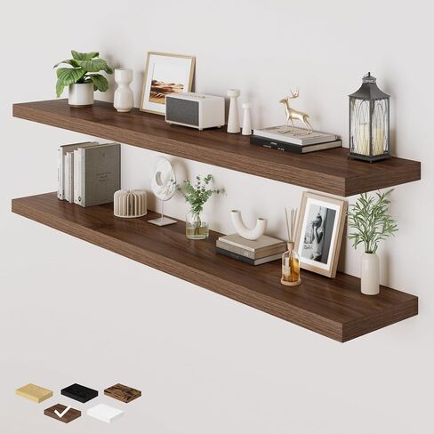 RICHFOCUS 72 Inch 12" D Floating Shelves for Wall 2 Pack Long Wall Shelves for Room Wall|Large Wood Hanging Shelf with Invisible Brackets for Bathroom Bedroom Kitchen Laundry Room, Walnut in Saudi Arabia