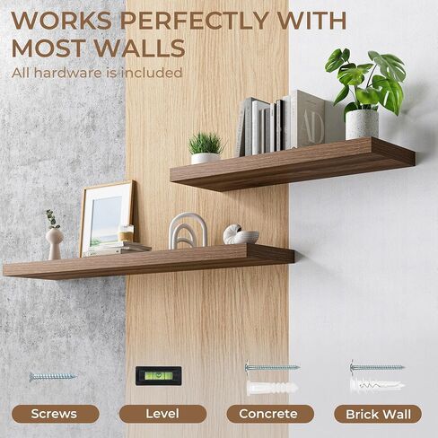 RICHFOCUS 72 Inch 12" D Floating Shelves for Wall 2 Pack Long Wall Shelves for Room Wall|Large Wood Hanging Shelf with Invisible Brackets for Bathroom Bedroom Kitchen Laundry Room, Walnut in Saudi Arabia