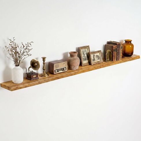 Dreamland 72 Inch Floating Shelves for Wall, Solid Elm Wood Live Edge Wall Shelves for Living Room, Bedroom, Kitchen, Bathroom, Wall Mounted Long Floating Shelf Set of 1, Natural in Saudi Arabia