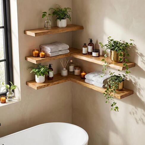 Dreamland 72 Inch Floating Shelves for Wall, Solid Elm Wood Live Edge Wall Shelves for Living Room, Bedroom, Kitchen, Bathroom, Wall Mounted Long Floating Shelf Set of 1, Natural in Saudi Arabia