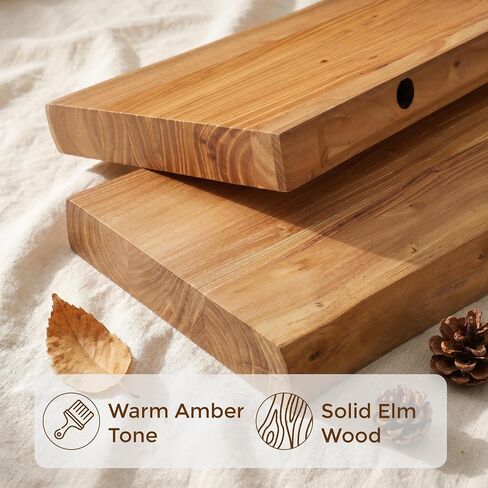 Dreamland 72 Inch Floating Shelves for Wall, Solid Elm Wood Live Edge Wall Shelves for Living Room, Bedroom, Kitchen, Bathroom, Wall Mounted Long Floating Shelf Set of 1, Natural in Saudi Arabia